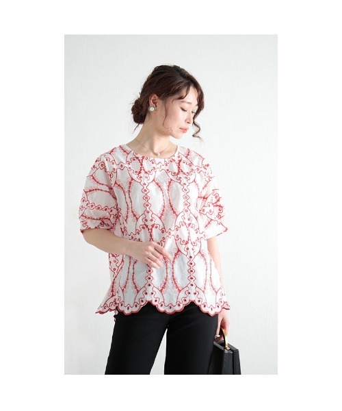 Sawa a la mode(サワアラモード)の「アートな刺繍のコットンブラウスシャツ(シャツ/ブラウス・レディース・ネイビー/レッド・FREE)」の7枚目の写真