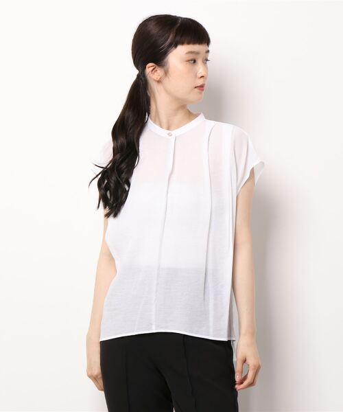 Q（キュー）の「シアーレーヨンスキッパーシャツ（シャツ/ブラウス・レディース・ブラック/アイボリー/マスタード/ラベンダー/ベージュ・MEDIUM）」の11枚目の写真