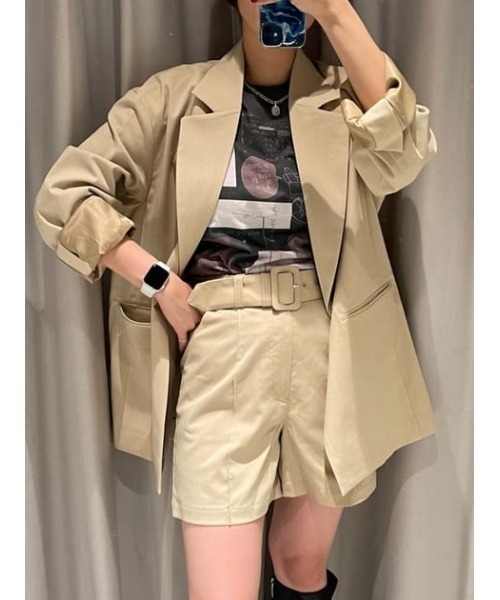 SLY（スライ）の「OVER TAILOR JK オーバー テイラージャケット セットアップ可能（テーラードジャケット・レディース・ベージュ/杢グレー・FREE）」の20枚目の写真