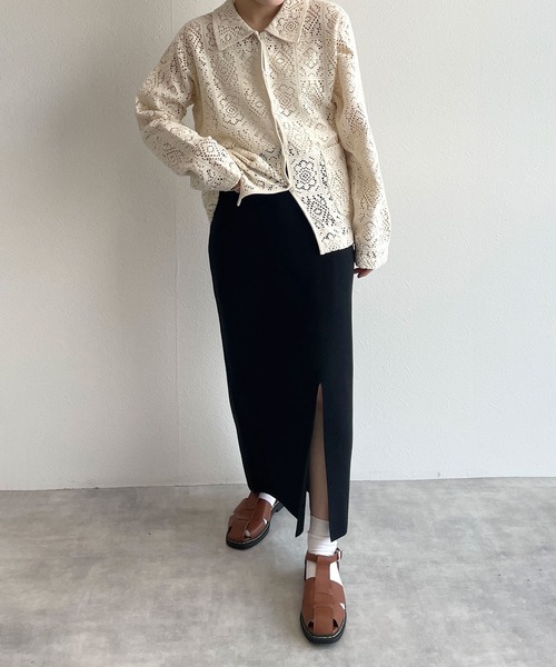 w closet(ダブルクローゼット)の「スリット入りⅠラインスカート(スカート・レディース・ブラック/ブルー/オフホワイト/ピンク・FREE)」の12枚目の写真