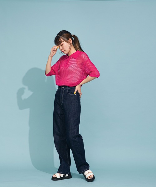bohmal（ボマール）の「メッシュポロニット（ニット/セーター・レディース・オフホワイト/ピンク/オレンジ・FREE）」の15枚目の写真