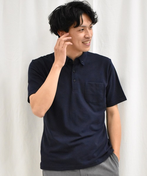 SPENDY'S Store（スペンディーズストア）の「接触冷感　ボタンダウンポロシャツ（ポロシャツ・メンズ・ホワイト/ネイビー/サックスブルー/その他・LL/M/L）」の3枚目の写真