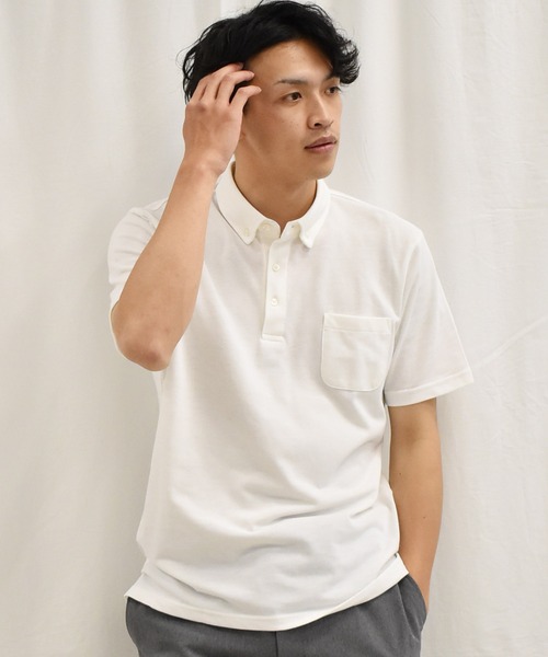 SPENDY'S Store（スペンディーズストア）の「接触冷感　ボタンダウンポロシャツ（ポロシャツ・メンズ・ホワイト/ネイビー/サックスブルー/その他・LL/M/L）」の6枚目の写真