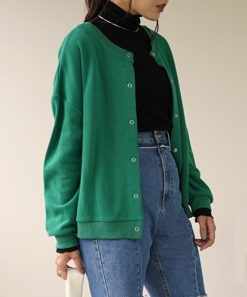 IAMUSE（アイアミューズ）の「2WAYスウェットカーディガン S0625【IAMUSE】（カーディガン/ボレロ・レディース・ブラック/ベージュ/杢グレー/アイボリー/ブルー/モスグリーン/パープル・FREE）」の9枚目の写真