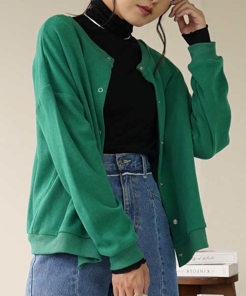 IAMUSE（アイアミューズ）の「2WAYスウェットカーディガン S0625【IAMUSE】（カーディガン/ボレロ・レディース・ブラック/ベージュ/杢グレー/アイボリー/ブルー/モスグリーン/パープル・FREE）」の10枚目の写真