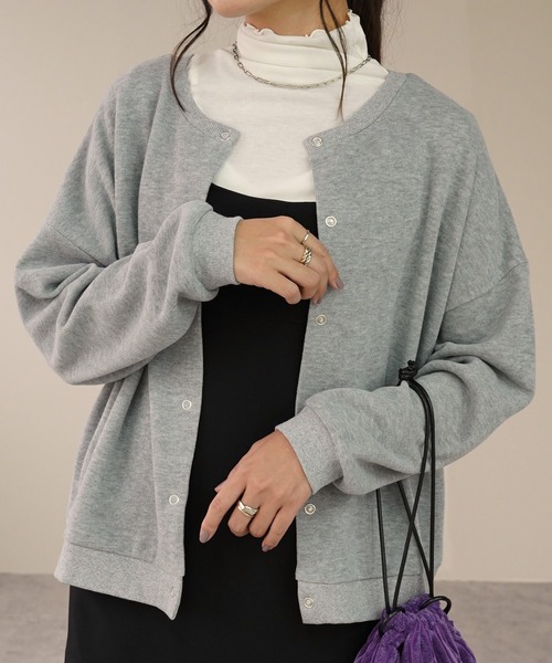 IAMUSE（アイアミューズ）の「2WAYスウェットカーディガン S0625【IAMUSE】（カーディガン/ボレロ・レディース・ブラック/ベージュ/杢グレー/アイボリー/ブルー/モスグリーン/パープル・FREE）」の13枚目の写真