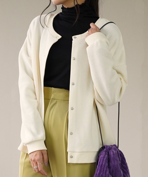 IAMUSE（アイアミューズ）の「2WAYスウェットカーディガン S0625【IAMUSE】（カーディガン/ボレロ・レディース・ブラック/ベージュ/杢グレー/アイボリー/ブルー/モスグリーン/パープル・FREE）」の15枚目の写真