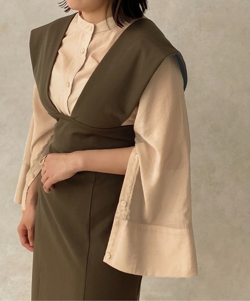 apres jour clair（アプレジュールクレア）の「【apres jour clair】Vネックジャンスカ 【ZOZOTOWN限定アイテム】（ジャンパースカート・レディース・グレイッシュベージュ/ダークブラウン/ベージュ・X-LARGE/フリー）」の14枚目の写真