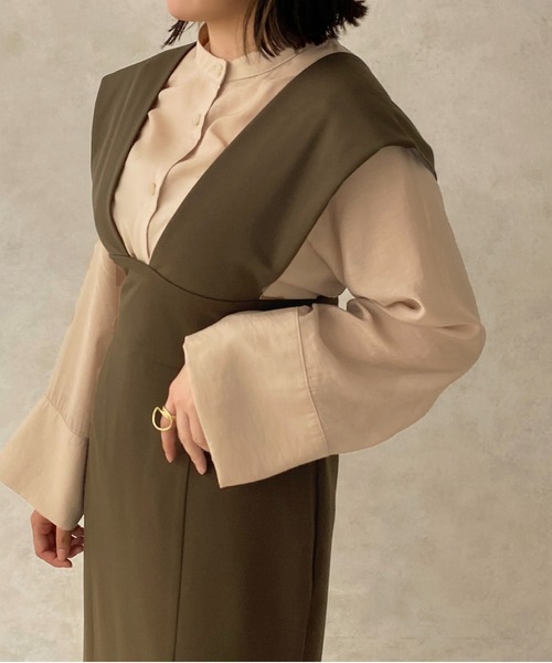 apres jour clair（アプレジュールクレア）の「【apres jour clair】Vネックジャンスカ 【ZOZOTOWN限定アイテム】（ジャンパースカート・レディース・グレイッシュベージュ/ダークブラウン/ベージュ・X-LARGE/フリー）」の13枚目の写真