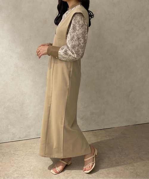 apres jour clair（アプレジュールクレア）の「【apres jour clair】Vネックジャンスカ 【ZOZOTOWN限定アイテム】（ジャンパースカート・レディース・グレイッシュベージュ/ダークブラウン/ベージュ・X-LARGE/フリー）」の10枚目の写真