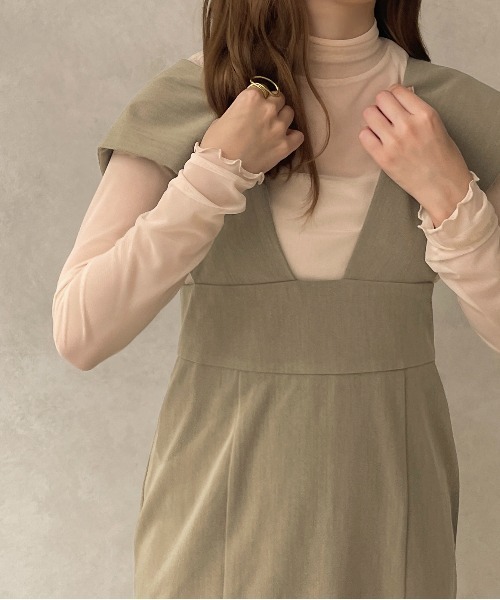 apres jour clair（アプレジュールクレア）の「【apres jour clair】Vネックジャンスカ 【ZOZOTOWN限定アイテム】（ジャンパースカート・レディース・グレイッシュベージュ/ダークブラウン/ベージュ・X-LARGE/フリー）」の6枚目の写真