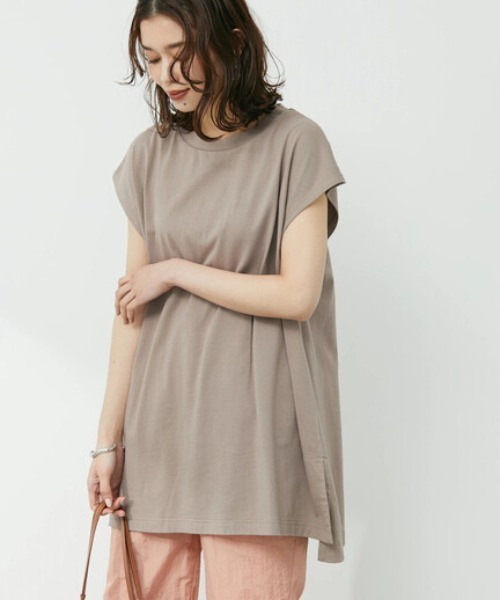 Petit fleur（プチフルール）の「・Petit Fleur フレンチスリーブカットチュニック（Tシャツ/カットソー・レディース・ブラック/オフホワイト/モカ/ライトカーキ・FREE）」の3枚目の写真