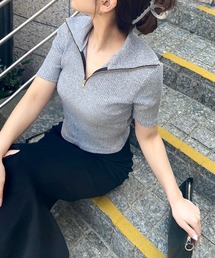 【ZOZO限定】スタンドカラーZIP UP半袖トップス