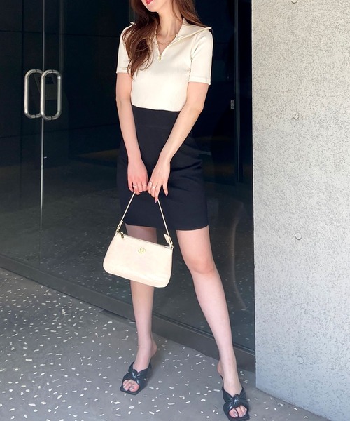 ROYAL PARTY(ロイヤルパーティー)の「【ZOZO限定】スタンドカラーZIP UP半袖トップス(Tシャツ/カットソー・レディース・オフホワイト/グリーン/グレー/ブラック・FREE)」の19枚目の写真