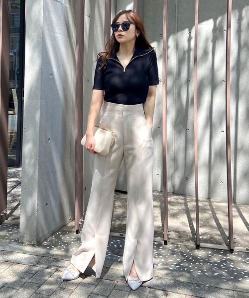 ROYAL PARTY(ロイヤルパーティー)の「【ZOZO限定】スタンドカラーZIP UP半袖トップス(Tシャツ/カットソー・レディース・オフホワイト/グリーン/グレー/ブラック・FREE)」の6枚目の写真