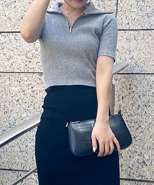 ROYAL PARTY(ロイヤルパーティー)の「【ZOZO限定】スタンドカラーZIP UP半袖トップス(Tシャツ/カットソー・レディース・オフホワイト/グリーン/グレー/ブラック・FREE)」の22枚目の写真