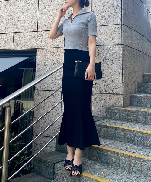 ROYAL PARTY(ロイヤルパーティー)の「【ZOZO限定】スタンドカラーZIP UP半袖トップス(Tシャツ/カットソー・レディース・オフホワイト/グリーン/グレー/ブラック・FREE)」の18枚目の写真