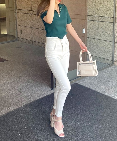 ROYAL PARTY(ロイヤルパーティー)の「【ZOZO限定】スタンドカラーZIP UP半袖トップス(Tシャツ/カットソー・レディース・オフホワイト/グリーン/グレー/ブラック・FREE)」の15枚目の写真