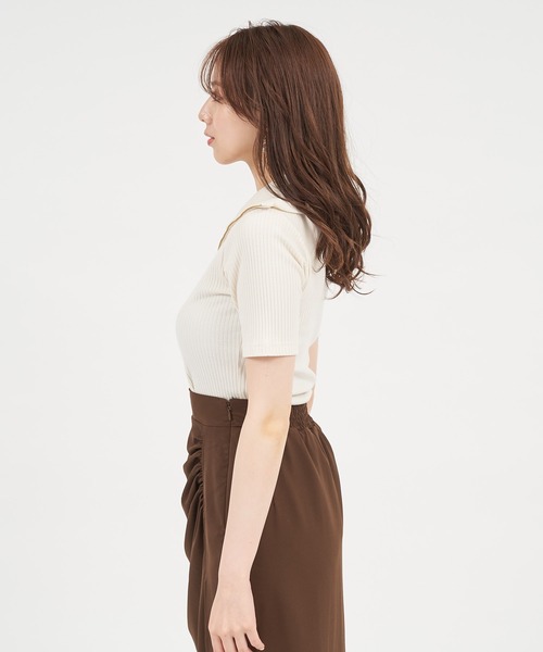 ROYAL PARTY(ロイヤルパーティー)の「【ZOZO限定】スタンドカラーZIP UP半袖トップス(Tシャツ/カットソー・レディース・オフホワイト/グリーン/グレー/ブラック・FREE)」の11枚目の写真