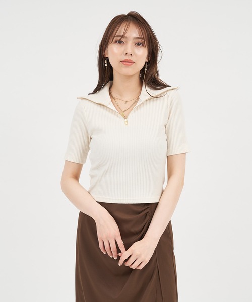 ROYAL PARTY(ロイヤルパーティー)の「【ZOZO限定】スタンドカラーZIP UP半袖トップス(Tシャツ/カットソー・レディース・オフホワイト/グリーン/グレー/ブラック・FREE)」の17枚目の写真