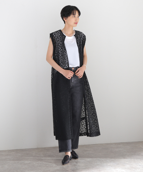 VERMEIL par iena(ヴェルメイユパーイエナ)の「リーフラッセルレース 2way ジレ ワンピース(ワンピース・レディース・ホワイト/ブラック・FREE)」の3枚目の写真