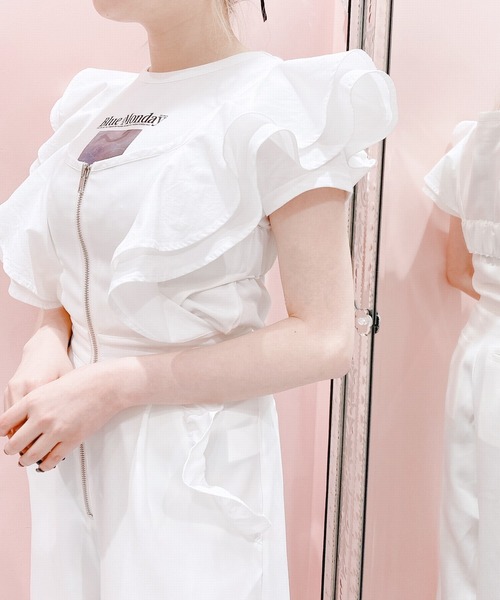 lilLilly リルリリー フリル ワイド サロペット ホワイト ワンピース lilLilly（リルリリー）の「フリルワイドサロペット（サロペット