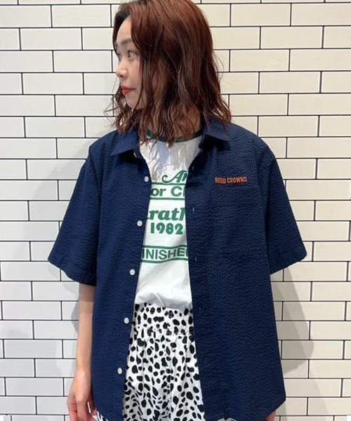 RODEO CROWNS WIDE BOWL（ロデオクラウンズワイドボウル）の「シアーサッカー半袖シャツ（シャツ/ブラウス・レディース・ホワイト/ネイビー/ブラック系その他/ライトイエロー・FREE）」の3枚目の写真