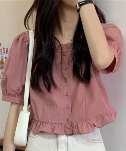 gossip！ロサンゼルス（ゴシップロサンゼルス）の「パフスリーブ・ミニ丈シャツ（シャツ/ブラウス・レディース・ホワイト/ピンク/イエロー・FREE）」の3枚目の写真