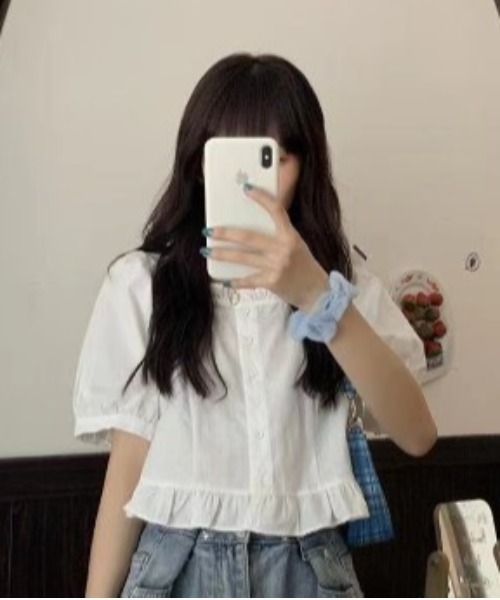 gossip！ロサンゼルス（ゴシップロサンゼルス）の「パフスリーブ・ミニ丈シャツ（シャツ/ブラウス・レディース・ホワイト/ピンク/イエロー・FREE）」の6枚目の写真