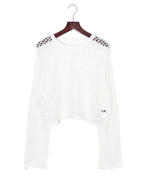 ハグオーワー⭐︎パターンメッシュニットプルオーバー　ホワイト ハグオーワー⭐︎パターンメッシュニットプルオーバー ホワイト