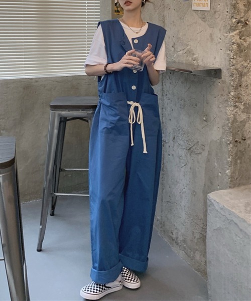 aimoha(アイモハ)の「レトロ袖無しオールインワン(つなぎ/オールインワン・レディース・ブルー・FREE)」の1枚目の写真