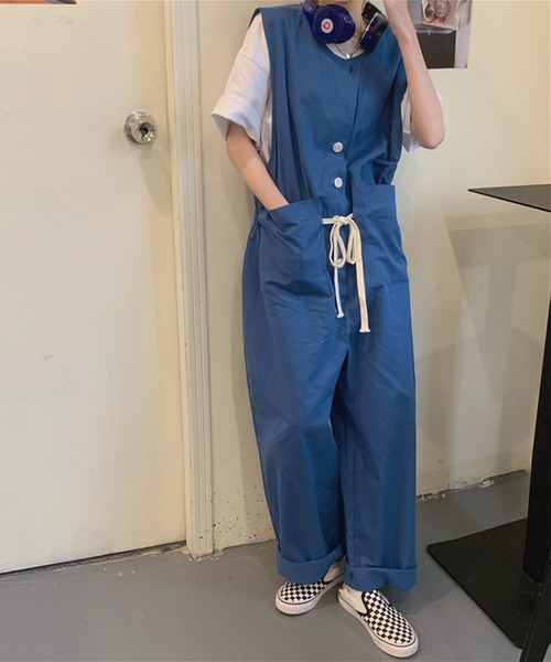 aimoha(アイモハ)の「レトロ袖無しオールインワン(つなぎ/オールインワン・レディース・ブルー・FREE)」の7枚目の写真