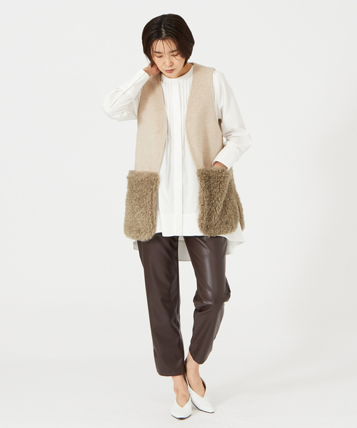 qualite（カリテ）の「ドッキングファージレ（ベスト・レディース・オフホワイト/グレイッシュベージュ・フリー）」の3枚目の写真