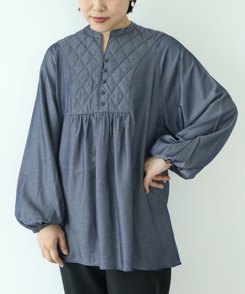 CRAFT STANDARD BOUTIQUE（クラフトスタンダードブティック）の「キルティング切替ブラウス　＊◆（シャツ/ブラウス・レディース・カーキ/マスタード/ネイビー/ブラウン・FREE）」の4枚目の写真