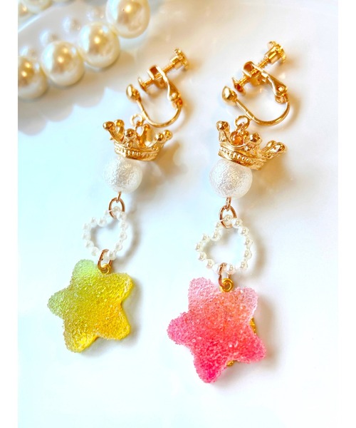 tone(トーン)の「【MUURABBTI】お菓子の星のプリンセスイヤリング(MA)(イヤリング・レディース・ピンク×イエロー・FREE)」の2枚目の写真