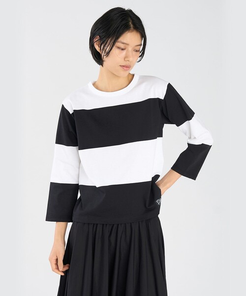 agnes b.(アニエスベー)の「ボーダー コットン 七分袖 Tシャツ "Lil Cool"(Tシャツ/カットソー・レディース・ブラック×ホワイト・1/2/3)」の3枚目の写真