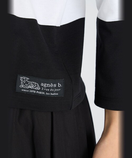 agnes b.(アニエスベー)の「ボーダー コットン 七分袖 Tシャツ "Lil Cool"(Tシャツ/カットソー・レディース・ブラック×ホワイト・1/2/3)」の8枚目の写真