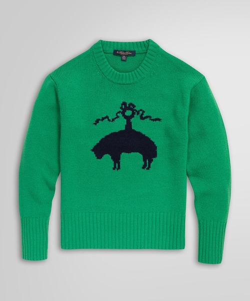 BROOKS BROTHERS(ブルックスブラザーズ)の「メリノウール GFインターシャ クルーネックセーター(ニット/セーター・レディース・ネイビー/グリーン・MEDIUM/SMALL/X-SMALL)」の2枚目の写真