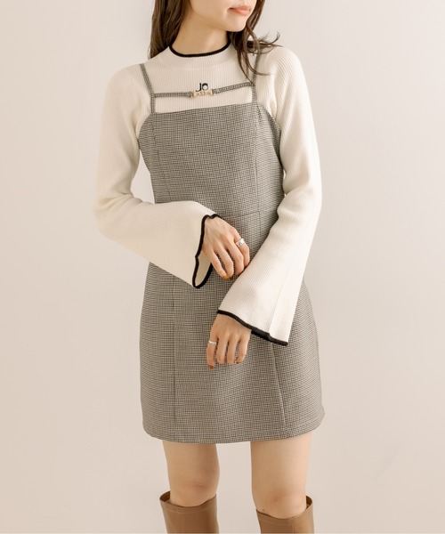 OLIVE des OLIVE（オリーブデオリーブ）の「胸刺繍プチハイフレア袖ニット（ニット/セーター・レディース・オフホワイト/ブラック/ブラウン・FREE）」の7枚目の写真