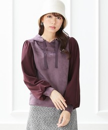 marun | ＜大きいサイズ＞ チュール袖スエードポンチフードパーカートップス marun(パーカー)