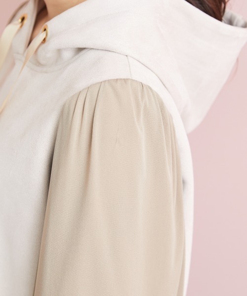 marun（マルン）の「＜大きいサイズ＞ チュール袖スエードポンチフードパーカートップス marun（パーカー・レディース・パープル/ベージュ系・LL/L/3L/4L/5L）」の13枚目の写真