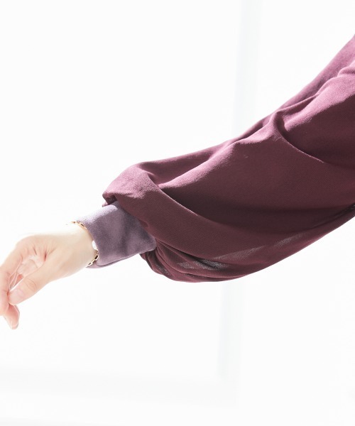 marun（マルン）の「＜大きいサイズ＞ チュール袖スエードポンチフードパーカートップス marun（パーカー・レディース・パープル/ベージュ系・LL/L/3L/4L/5L）」の19枚目の写真