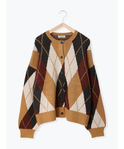 Samansa Mos2（サマンサ モスモス）の「アーガイル柄ニットカーディガン（カーディガン/ボレロ・レディース・ブラウン/オレンジ/ベージュ/ネイビー・ﾌﾘ-）」の2枚目の写真