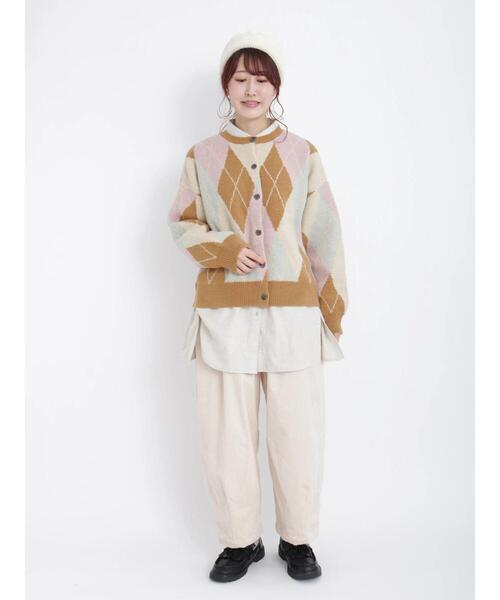 Samansa Mos2（サマンサ モスモス）の「アーガイル柄ニットカーディガン（カーディガン/ボレロ・レディース・ブラウン/オレンジ/ベージュ/ネイビー・ﾌﾘ-）」の9枚目の写真