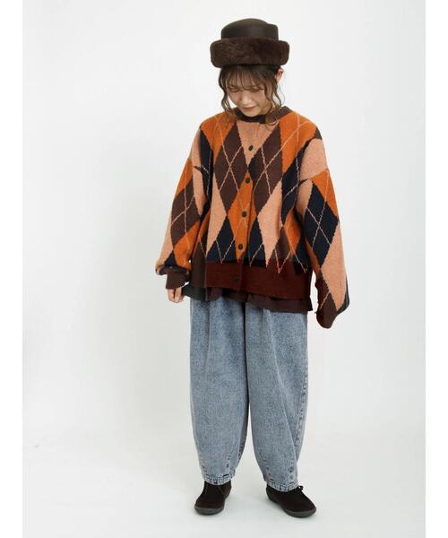 Samansa Mos2（サマンサ モスモス）の「アーガイル柄ニットカーディガン（カーディガン/ボレロ・レディース・ブラウン/オレンジ/ベージュ/ネイビー・ﾌﾘ-）」の12枚目の写真
