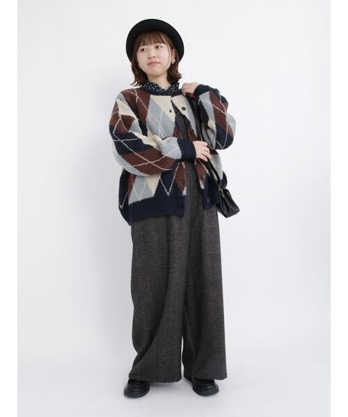 Samansa Mos2（サマンサ モスモス）の「アーガイル柄ニットカーディガン（カーディガン/ボレロ・レディース・ブラウン/オレンジ/ベージュ/ネイビー・ﾌﾘ-）」の14枚目の写真
