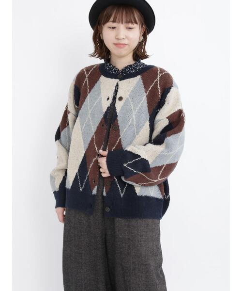 Samansa Mos2（サマンサ モスモス）の「アーガイル柄ニットカーディガン（カーディガン/ボレロ・レディース・ブラウン/オレンジ/ベージュ/ネイビー・ﾌﾘ-）」の15枚目の写真