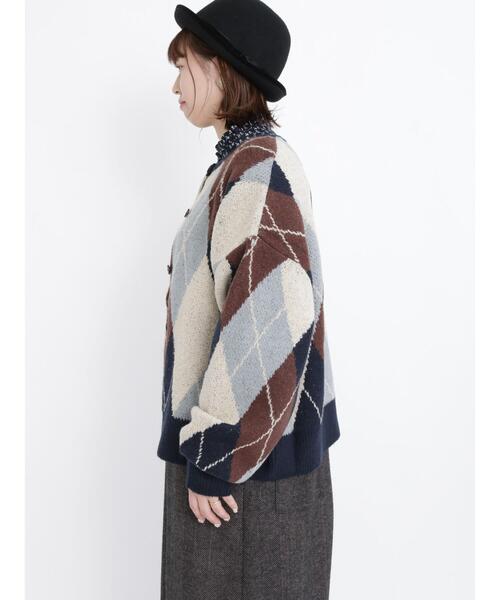 Samansa Mos2（サマンサ モスモス）の「アーガイル柄ニットカーディガン（カーディガン/ボレロ・レディース・ブラウン/オレンジ/ベージュ/ネイビー・ﾌﾘ-）」の17枚目の写真