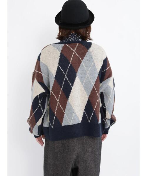 Samansa Mos2（サマンサ モスモス）の「アーガイル柄ニットカーディガン（カーディガン/ボレロ・レディース・ブラウン/オレンジ/ベージュ/ネイビー・ﾌﾘ-）」の18枚目の写真