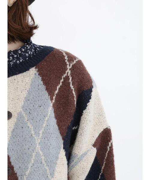 Samansa Mos2（サマンサ モスモス）の「アーガイル柄ニットカーディガン（カーディガン/ボレロ・レディース・ブラウン/オレンジ/ベージュ/ネイビー・ﾌﾘ-）」の20枚目の写真